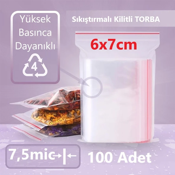 Kilitli Şeffaf Torba 6x7 Cm Aksesuar,Madeni para,Boncuk ve Buzdolabı Saklama Poşeti (100adet)