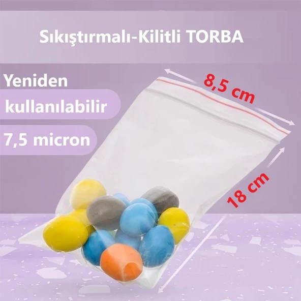 Kilitli Şeffaf Torba 8,5x18 Cm Aksesuar,Madeni para,Boncuk ve Buzdolabı Saklama Poşeti (50adet) - 2