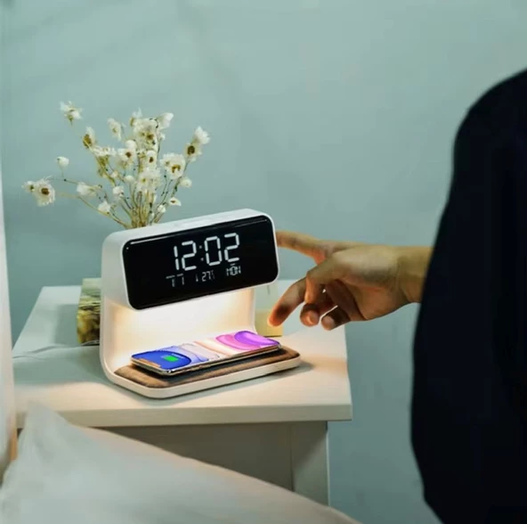 Diwu Dijital Işıklı Masa Saati ve Kablosuz Şarj Aleti - 3