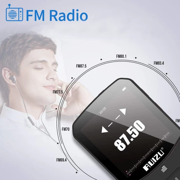 Ruizu X52 MP3 Çalar Bluetooth 5.0 8GB FM Radyo Pedometre Saat - 12