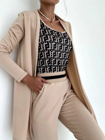 Kadın Uzun Kollu Krep üçlü Takım - Resim 9