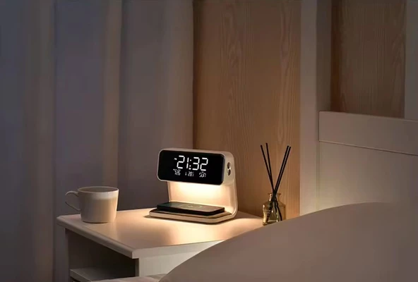 Diwu Dijital Işıklı Masa Saati ve Kablosuz Şarj Aleti - 8