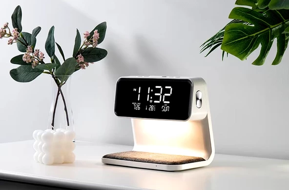 Diwu Dijital Işıklı Masa Saati ve Kablosuz Şarj Aleti - 12