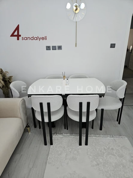 X Ayaklı Gloss Masa & Badem Sandalye - 4 Sandalye 1 Masa - Açılabilir Masa - 2