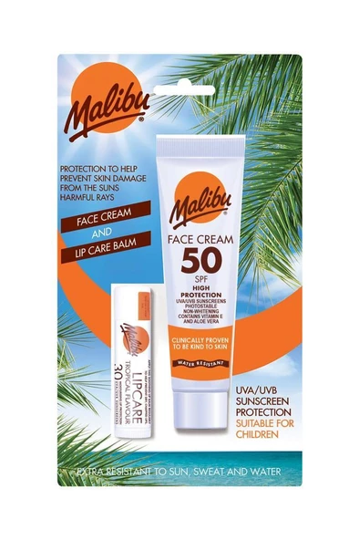 Malibu Güneş Koruyucu SPF50 40 ml+Dudak bakım Balsamı 5 gr