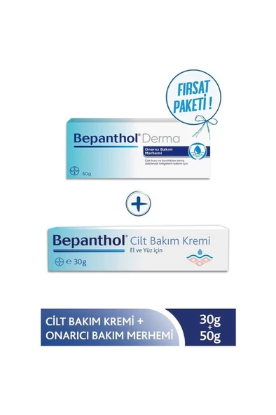 Bepanthol Cilt Bakım Kremi 30 gr+Onarıcı Bakım Merhemi 50 gr Seti