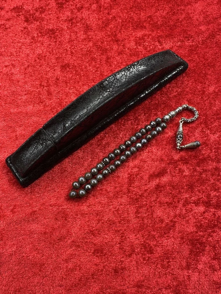 Siyah İnci Tesbih Küçük Boy 925 Ayar Gümüş İmameli Doğal İnci