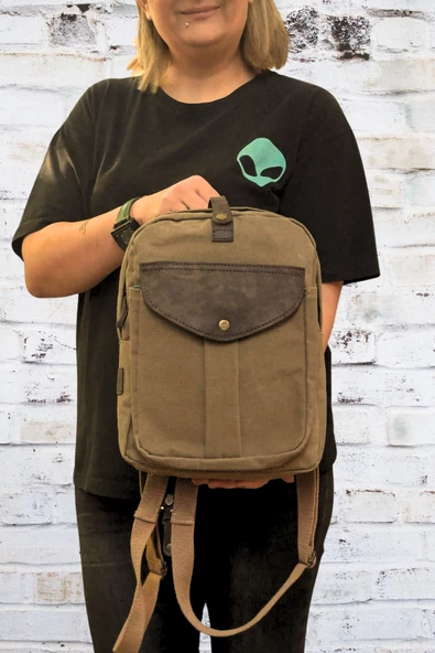 old cotton cargo Su Geçirmez Unisex Haki Leptop KÜÇÜK  Boy Sırt Çantas - 2