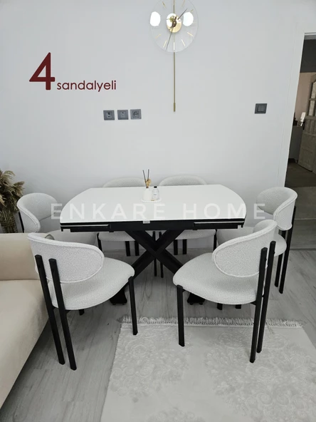 X Ayaklı Gloss Masa & Badem Sandalye - 4 Sandalye 1 Masa - Açılabilir Masa - 3