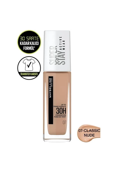 Maybelline New York Super Stay Active Wear Fondöten 07 Classic Nude