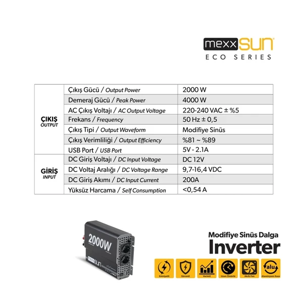 Mexxsun 12V 2000W Modifiye Sinüs İnverter - 5