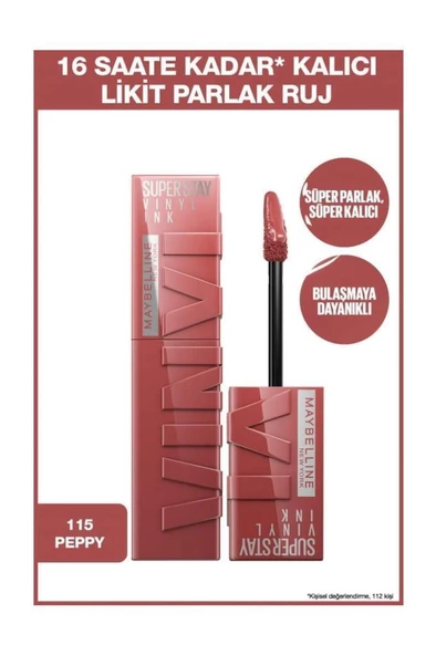 Maybelline New York Super Stay Vinyl Ink 115 Peppy Ruj ürün görseli