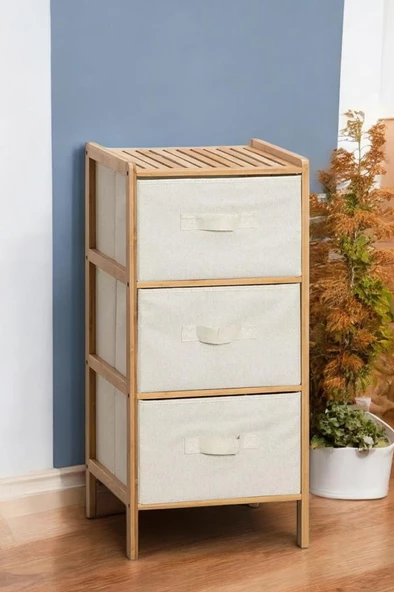 Digithome Bambu 3 Çekmeceli Dolap Organizer Çok Amaçlı Düzenleyici Şifonyer DB-0015 - 2