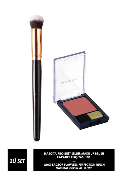 Max Factor Flawless Perfection Blush 223 Natural Glow Allık + Nascita Pro Best Seller Make Up Brush 136 Kapatıcı Fırçası