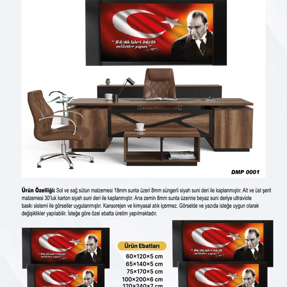 DERİ ÜZERİ UV BASKILI ÇERÇEVELİ MAKAM ATATÜRK PANOSU 1-100*240
