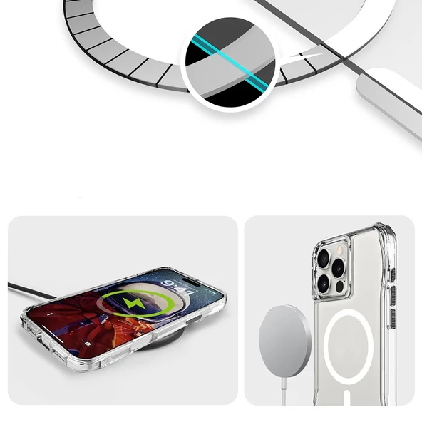 Apple iPhone 16 Pro Kılıf Magsafe Şarj Özellikli Airbagli Şeffaf Redclick İncek Kapak - Resim 10