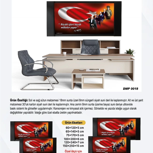 DERİ ÜZERİ UV BASKILI ÇERÇEVELİ MAKAM ATATÜRK PANOSU 17-100*240