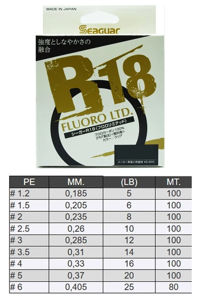 Seaguar R18 Fluoro LTD %100 Fluoro Carbon Misina 100mt  0.310 mm - 2