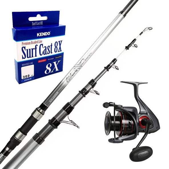 YekOutdoor Surf Olta Seti Okuma Wave Power Tele Surf 3.90 cm 100-200 gr 5 Parça Surf Kamışı&Okuma Ceymar C-6000A Dark Grey 7+1BB Olta Makinesi