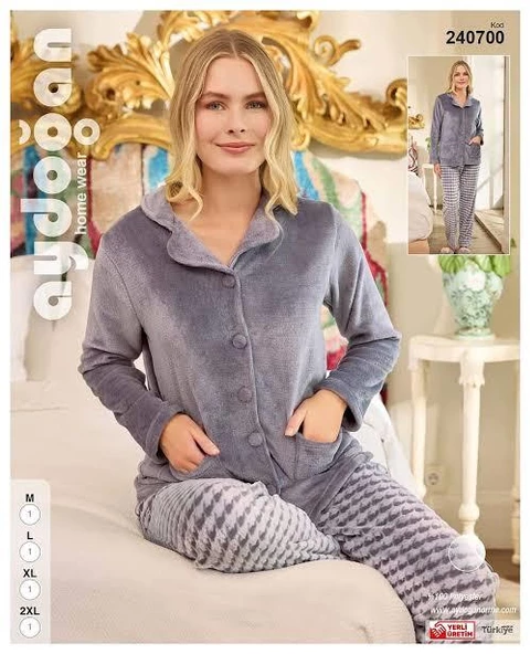 Aydoğan Kadın Wellsoft Peluş Önü Düğmeli Pijama Takımı 240700 - 3