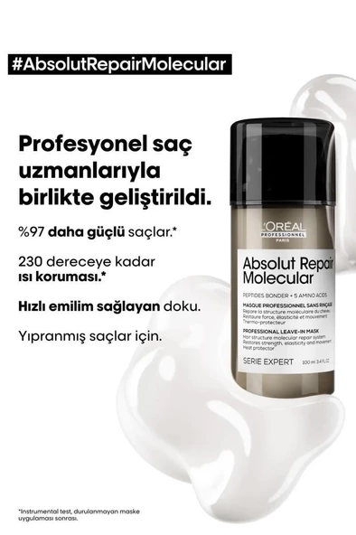 Loreal Professionnel Serie Expert Absolut Repair Molecular Saç Bakım Maske 100 ml - Resim 3