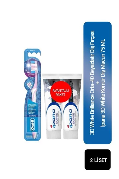 Oral-B 3D White Orta Diş Fırçası+ 3D White İpana Diş Macunu