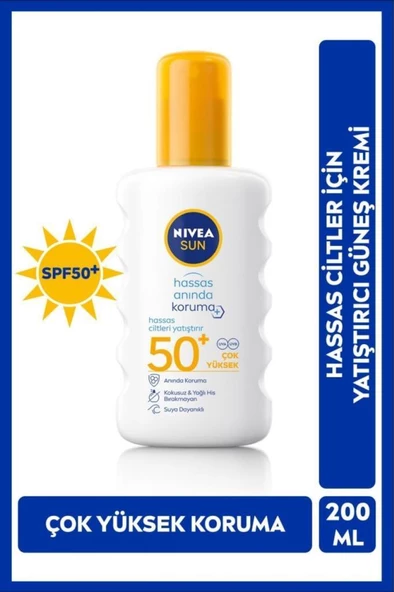 Nivea Sun Ultra Hassas SPF50+ Anında Koruma 200 ml Çok Yüksek Güneş Koruyucu