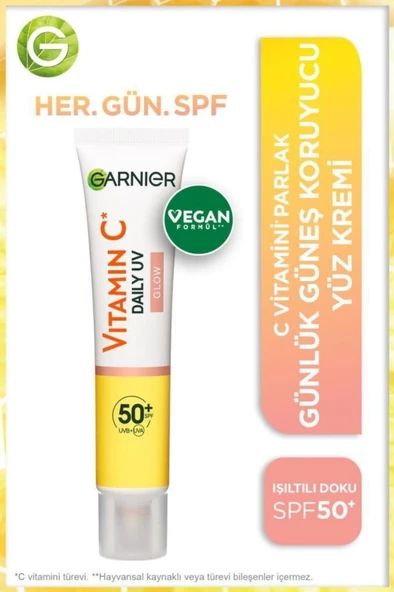 Garnier C Vitamini Parlak SPF50+Fluid Yüz Kremi Işıltılı Doku 40 ml