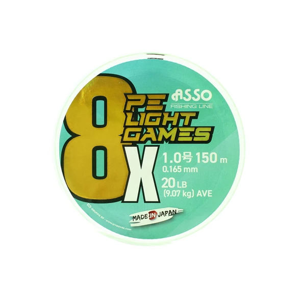 Asso 8X Light Games PE 8 Örgü Spin İp Misina 150mt Fluo Green  1.0 PE