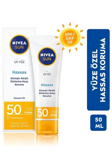 Nivea Sun SPF50 Hassas Yatıştıran Nemlendirici Güneş Yüz Kremi 50 ml