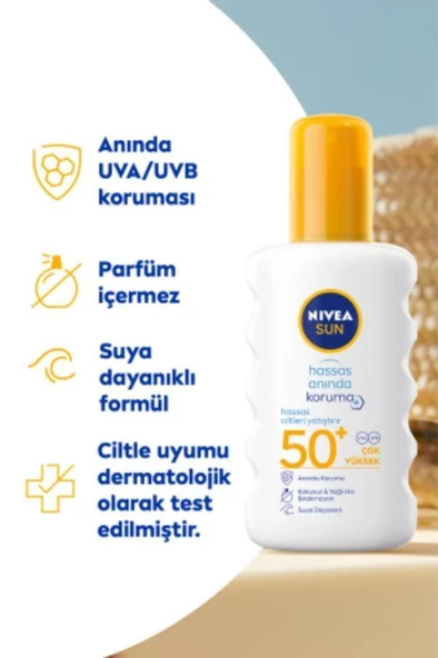 Nivea Sun Ultra Hassas SPF50+ Anında Koruma 200 ml Çok Yüksek Güneş Koruyucu - 3