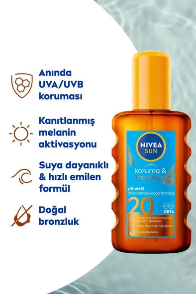Nivea Sun Koruma&Bronzluk SPF20 Doğal Bronzluk Güneş Spreyi 200 ml - 3