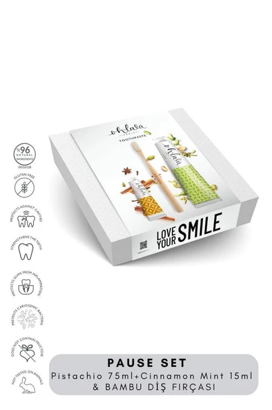Ohlala Pistachio Mint 75 ml+Cinnamon Mint 15 ml+Bambu Diş Fırçası Pause Diş Bakım Set - 2