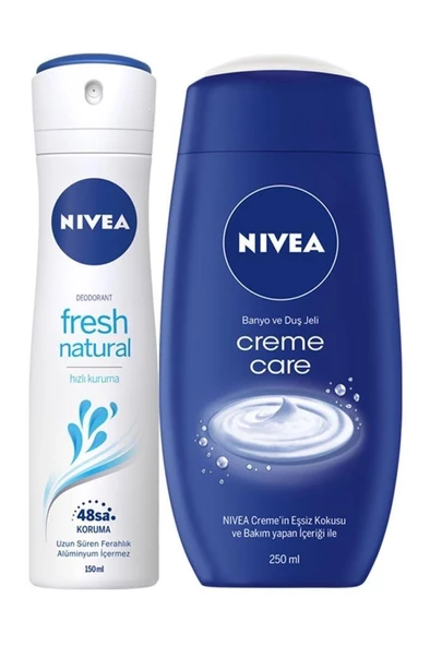 Nivea Fresh Natural Kadın Deodorant Sprey 150 ml+Creme Care Duş Jeli 250 ml