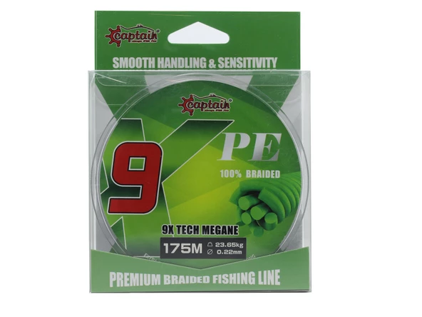 Captain X9 Megane Tech PE 9 Örgü Spin İpi 175mt Dark Green  0.20 mm