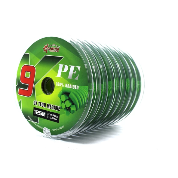 Captain X9 Megane Tech PE 9 Örgü Spin İpi 125mt Dark Green  0.18 mm