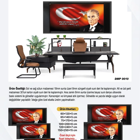 DERİ ÜZERİ UV BASKILI ÇERÇEVELİ MAKAM ATATÜRK PANOSU 9-100*240