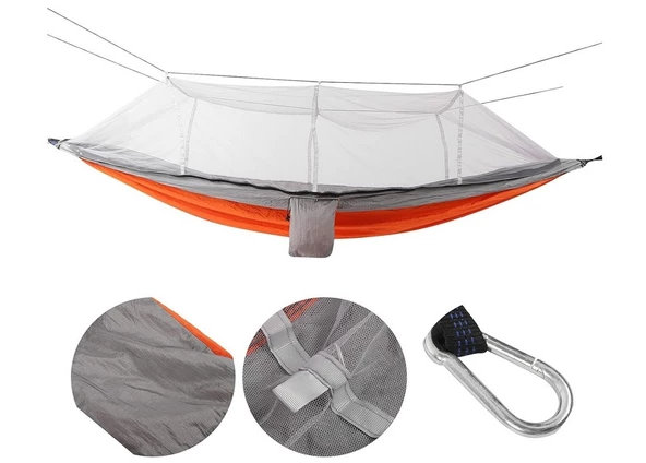 Hamak 7410 Fileli ve Cibinlikli Pro Hamak 190x70cm Turuncu-Gri - 3