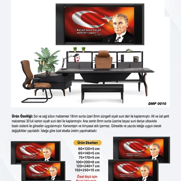 DERİ ÜZERİ UV BASKILI ÇERÇEVELİ MAKAM ATATÜRK PANOSU 9-50*100