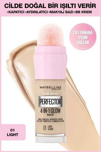 Maybelline New York Instant Perfector Glow 4 Etki 1 Arada Fondöten- 01 Light