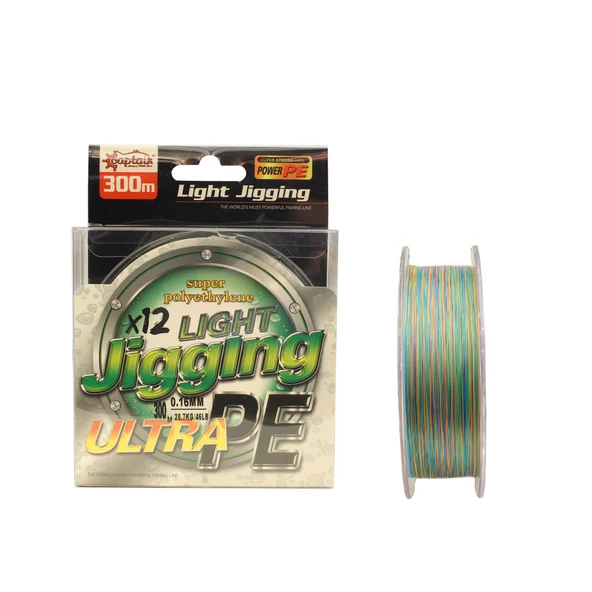 Captain Light Jigging 12X Ultra PE 12 Örgü Jig İpi 300mt Multi Color  0.18 mm