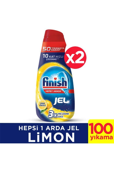 Finish Hepsi Bir Arada Bulaşık Makinesi Deterjanı Sıvı Jel Limon 2000 ml (1000 ML X 2'Lİ)