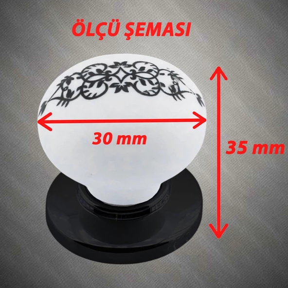 Hanımeli Kulp Beyaz Polimer Düğme Kulp Siyah Tablalı Mobilya Mutfak Dolabı Çekmece Kulbu Kulpları - Resim 2