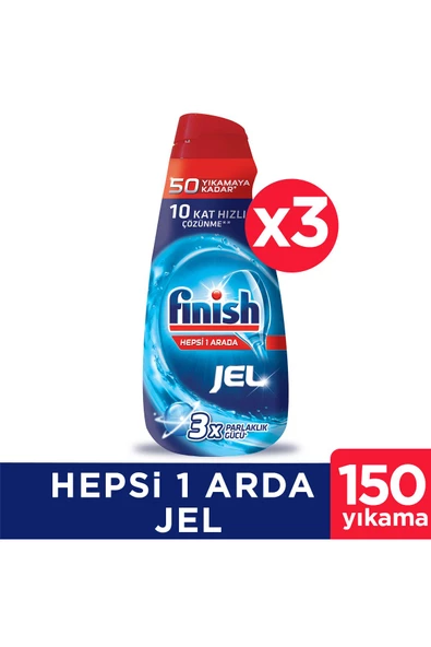 Finish Hepsi Bir Arada Bulaşık Makinesi Deterjanı Jel Sıvı 3000 ml (1000 ML X 3'LÜ)