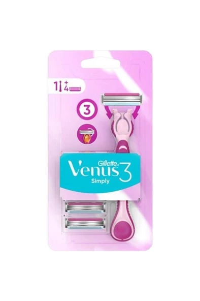 Gillette Venus Simply Kadın Tıraş Makinesi + 4 Yedek Tıraş Bıçağı