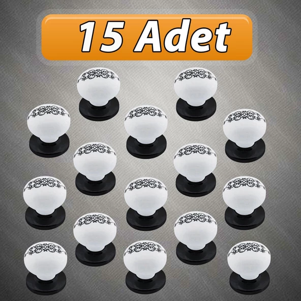 15 Adet Hanımeli Kulp Beyaz Polimer Düğme Kulp Siyah Tablalı Mobilya Mutfak Dolabı Çekmece Kulbu Kulpları