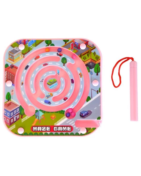 Maze Game Labirent Oyunu Mıknatıs Kalemli Pembe YB3249