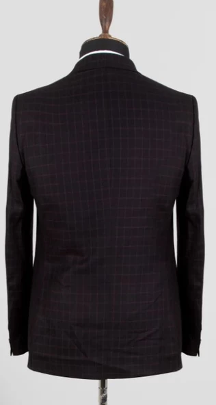 Erkek Siyah-mor Pötikare Desenli Slim Fit 3'lü Takım Elbise - 2