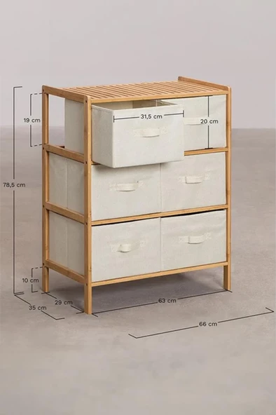 Digithome Bambu 6 Çekmeceli Dolap Çok Amaçlı Düzenleyici Organizer Şifonyer - B9196 - 4