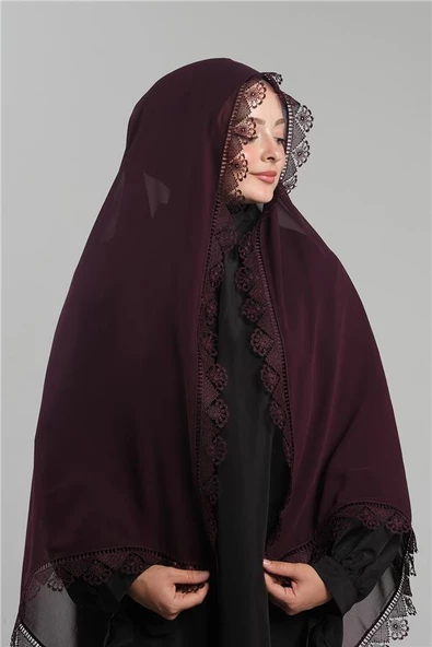 Mürdüm Namaz Başörtüsü Şal Şifon Güpürlü 202106_07 - 2